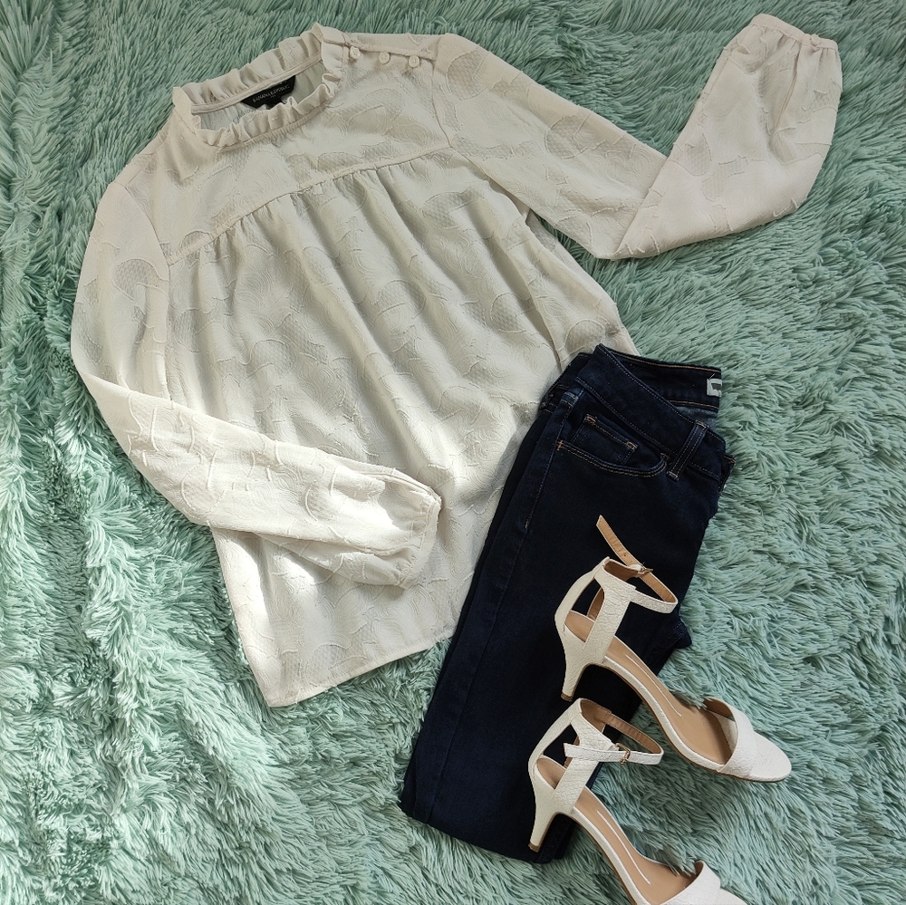 Banana Republic - White Floral Pattern Blouse- Size: XXSP